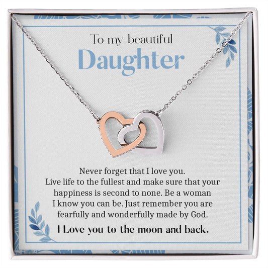 To My Beautiful Daughter | I Love You To The Moon & Back - Interlocking Hearts necklace